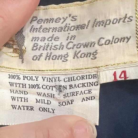 VTG 60's Penney's International Imports Vegan Leather Jacket Navy Blue Size 14 S - Picture 12 of 12